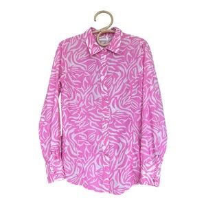 ARIAT Pink White Animal Print Stripes Western Pearl Snap Top Womens Medium